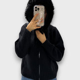 Alisanne – Sweter z zamkiem i kołnierzem z sztucznego futra