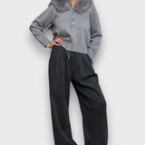 Alisanne – Sweter z zamkiem i kołnierzem z sztucznego futra