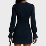 Rachel – Mini sukienka z niebieskiego zamszu z koronką