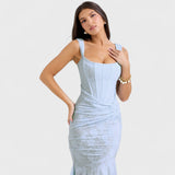 Carisia - Długa niebieska sukienka