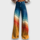 Zamira – Szerokie spodnie z retro zygzakiem w odcieniach kolorów